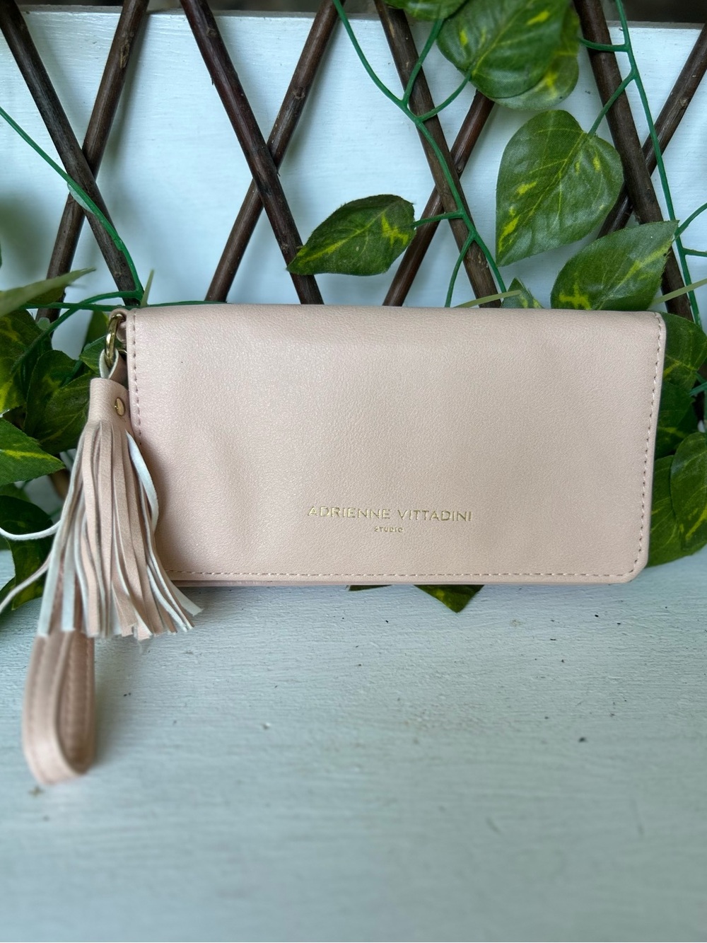 Adrienne Vittadini Studio Blush Pink Wristlet Wallet Tassel RFID Organizer